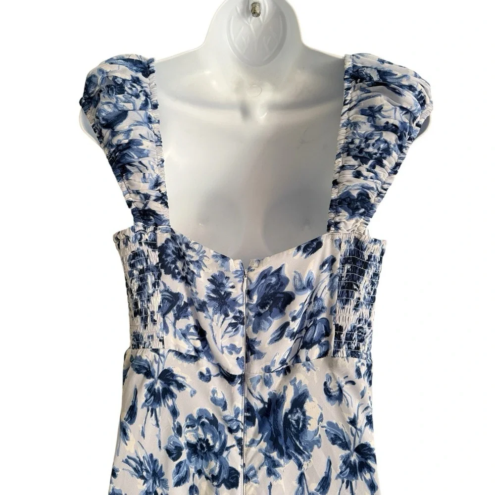 Abercrombie & Fitch Floral Maxi Dress LT TALL Blue White‎ Cottagecore Side Smock